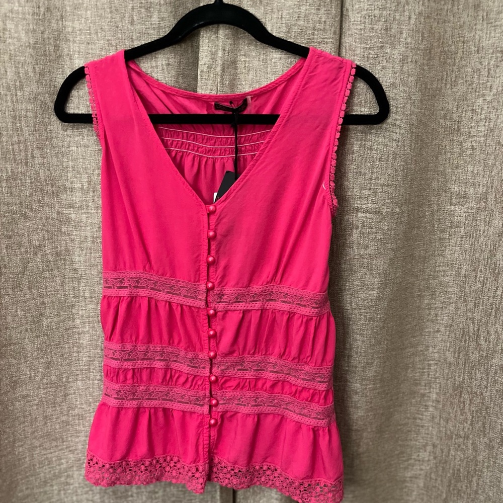 Dolce Vita Pink Sleeveless Lace Trim Tank Top gorgeous NWT size L